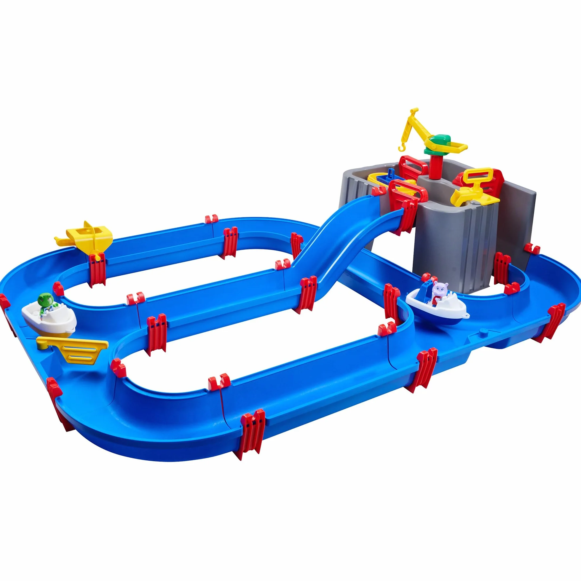 AquaPlay Harbour, gioco d'acqua per attività all'aria aperta, con treno, barche e 2 personaggi da gioco, giocattolo acquatico per bambini dai 3 anni, 128 x 93 x 40 cm