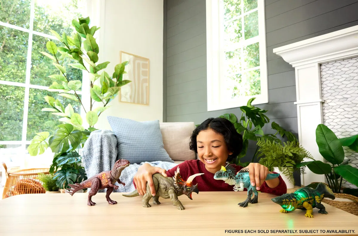 Mattel Jurassic World - Stomatosuchus Ruggito Selvaggio, dinosauro snodato con luci e suoni, premi il tasto e attiva ruggiti feroci e mosse d'attacco feroci, JKL82