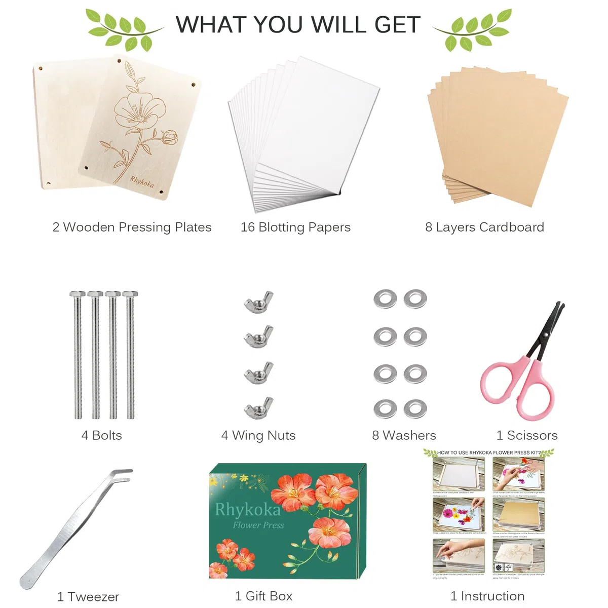 Set di pressa per fiori professionale a 8 strati, 16 x 21 cm, set di pressa in legno per bambini e adulti, istruzioni chiare incluse (lingua italiana non garantita), bel regalo per