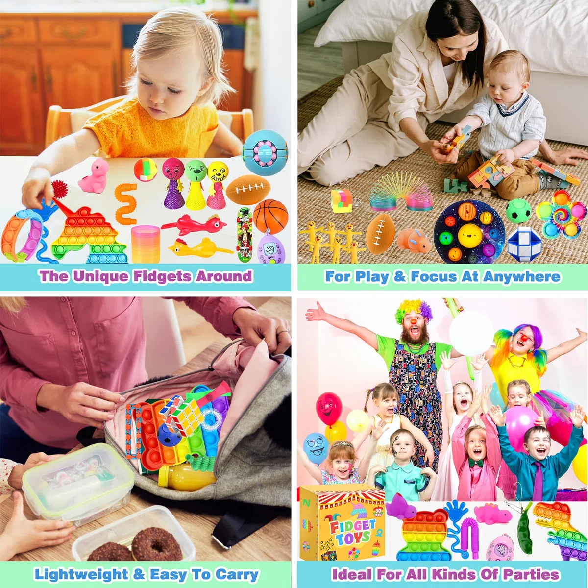 Chennyfun Fidget Toy Set, 80Pezzi Fidget Toys Pack, Mini Squeeze Toys Cubo Magico,Unicorno Giochi Sensoriali Anti Ansia e Stress è Adatta per Adulti e Bambini, può Essere Usata Come Regali per Feste