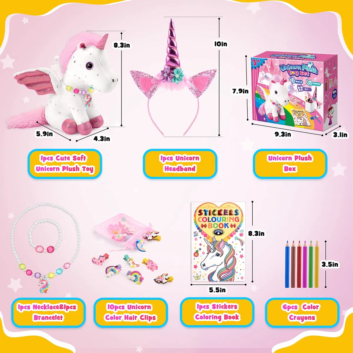 EUCOCO Peluche Unicorno Bambina Regalo, Regalo Bambina 3-7 Anni Giocattoli Unicorno Kit Pittura per Bambini 3-8 Anni Femmina Giochi Gioco di Ruolo Bambini 3-7 Anni Regalo Ragazza Braccialetto