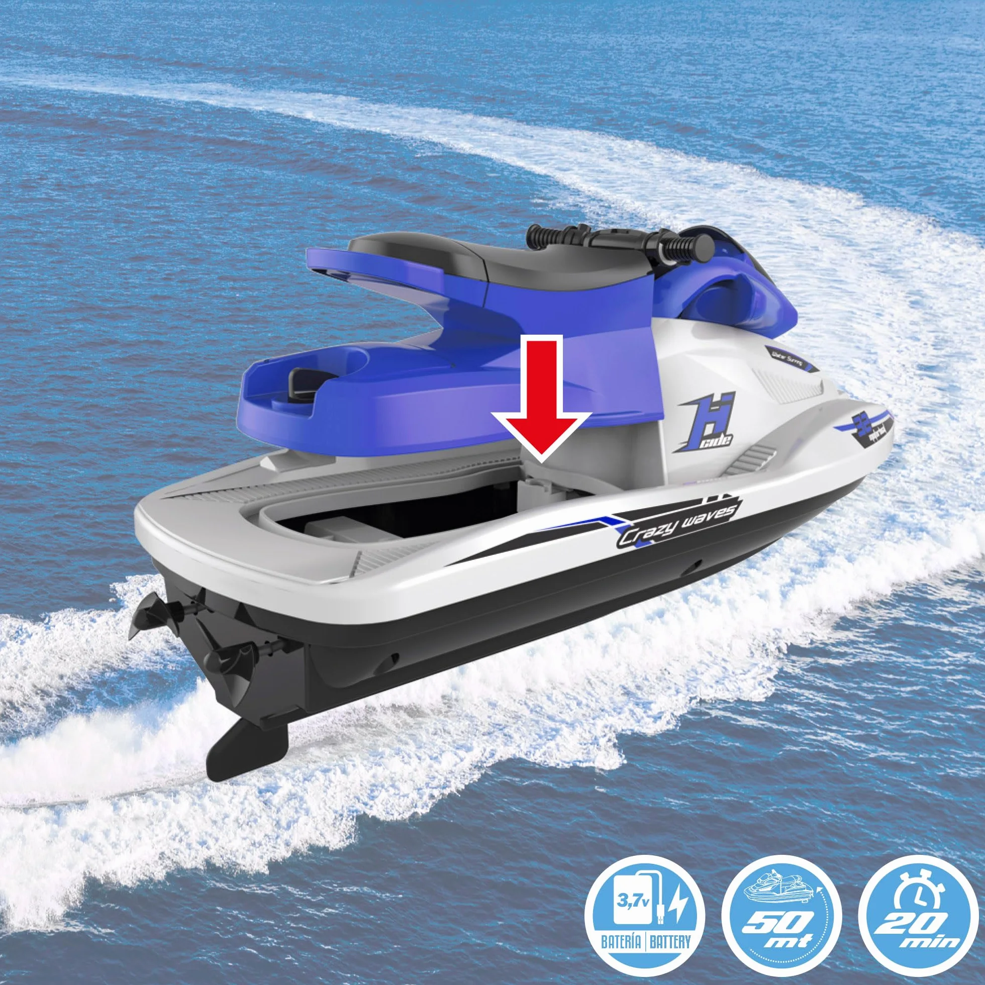 ColorBaby 49987 Motore barca Moto ad acqua telecomandata, Scala 1:47, Contiene 2 Pezzi, Batteria inclusa, Barche telecomandate, Moto ad acqua RC, radiocontrollo, Giocattoli per bambini