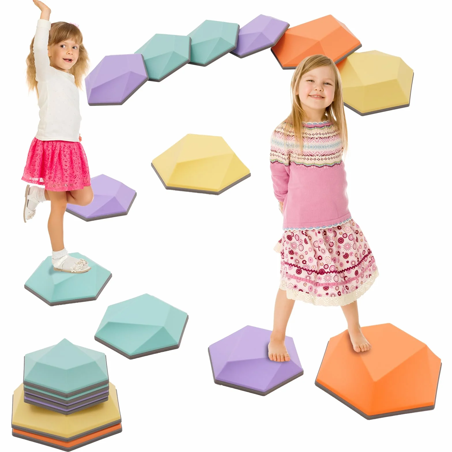 Pietre di Bilanciamento Bambini, 6PCS Stepping Stones Impilabili e Antiscivolo, Percorso Psicomotricità Bambini, Percorsi ad Ostacoli per Interni ed Esterni, Promuove l'equilibrio e Capacità Motorie