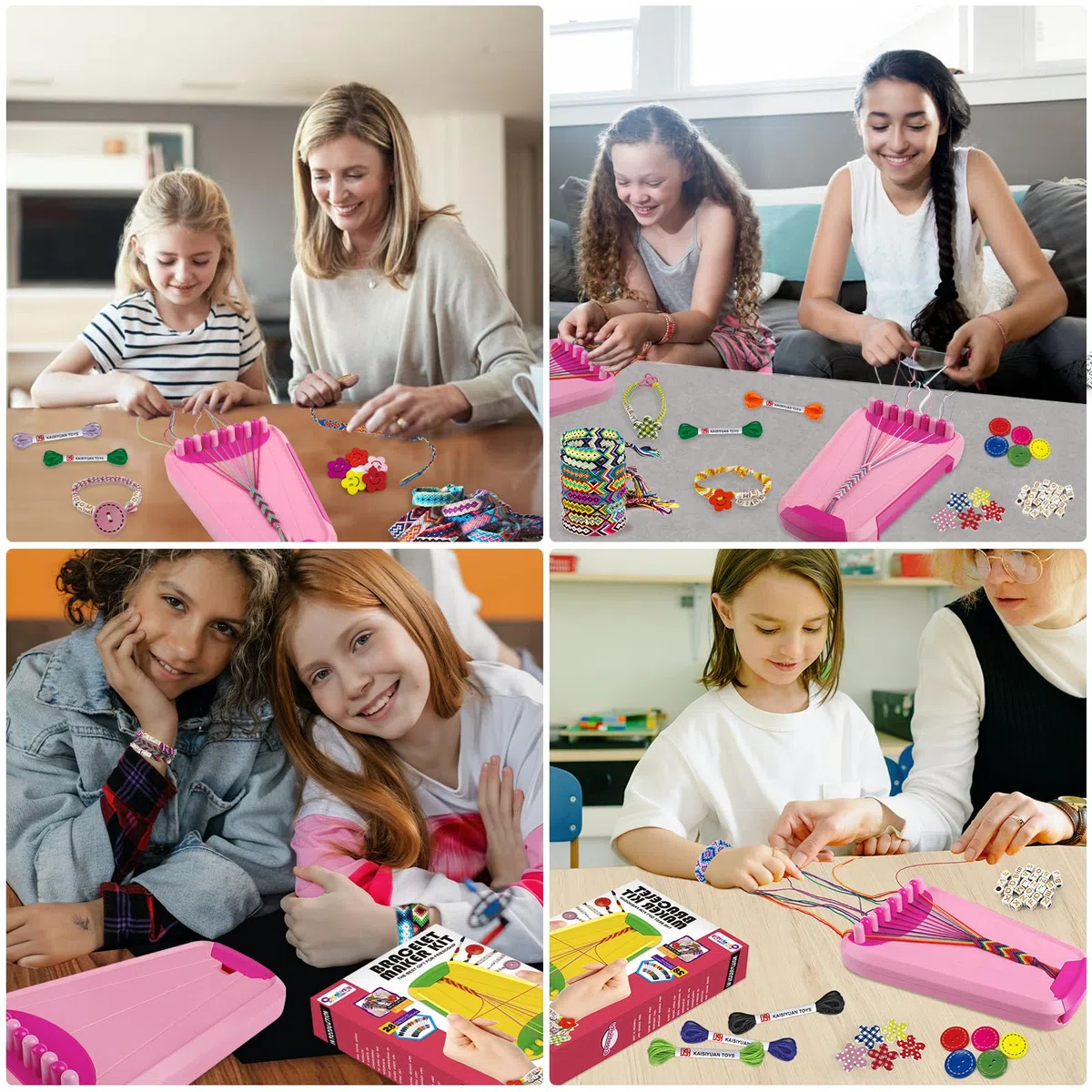 Kit Braccialetti Amicizia per Bambine 8-12 Anni,Kit Gioielli Fai da Te Bambini con 28 Fili e Perline Lettere,Kit Creativo Bambina,Regalo Ragazza 6 7 8 9 10 11 12 Anni Compleanno Pasqua(Pink)