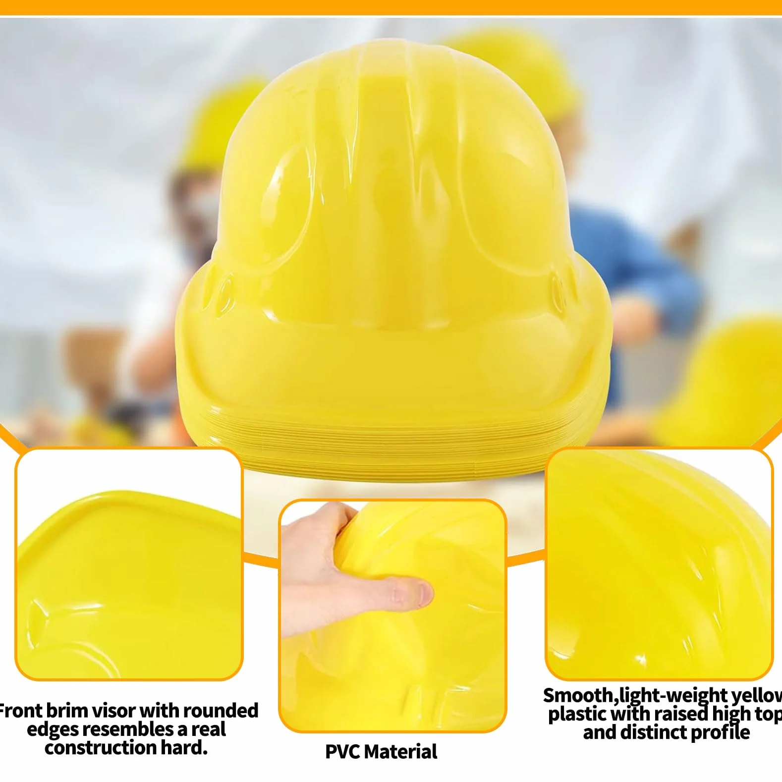 12 pezzi casco da costruzione per bambini, giallo per lavoratori edili, set di casco da costruzione, riutilizzabile, morbido casco da cantiere, per feste a tema di costruzione, compleanni