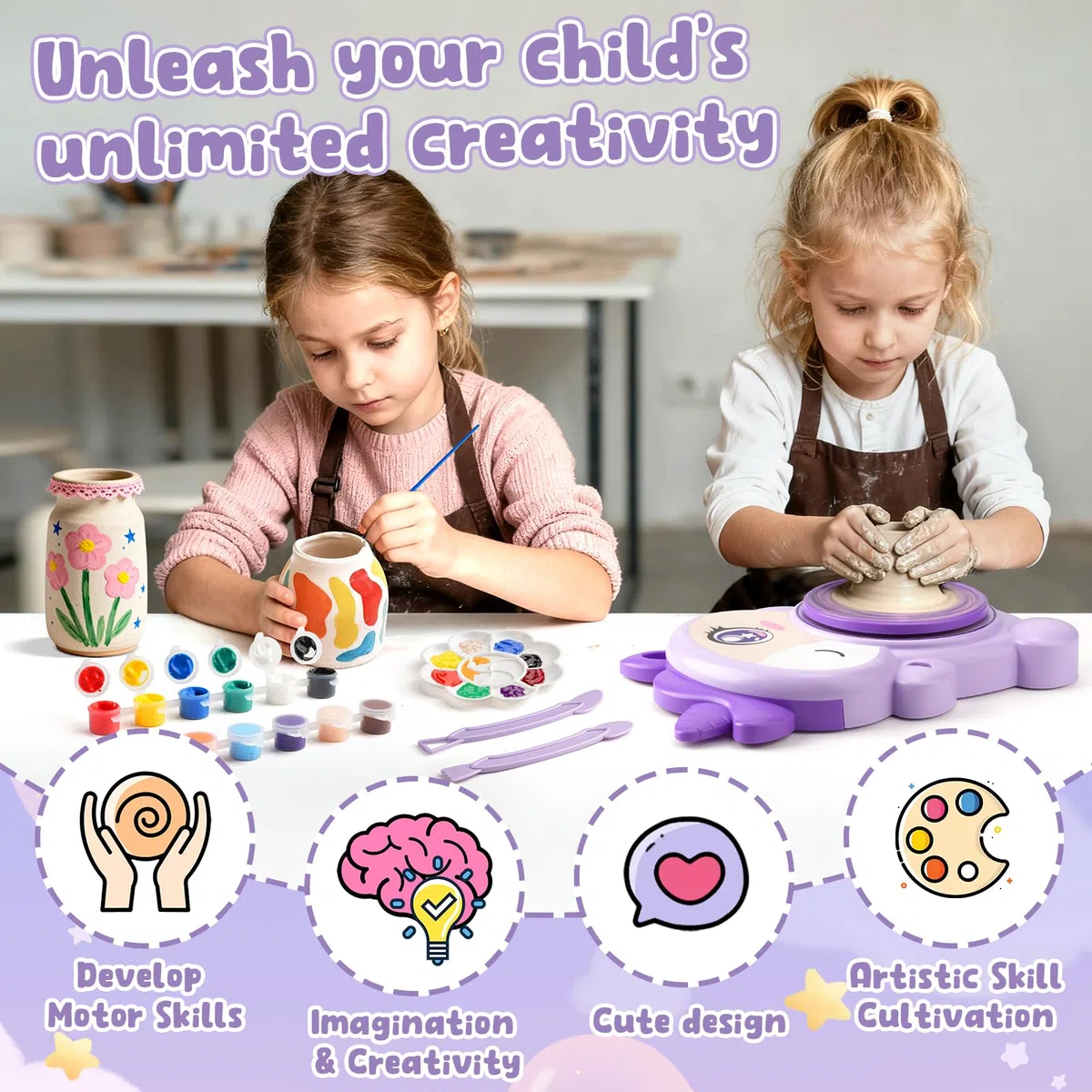 Tornio per Ceramica per Bambini-Kit Completo per Pittura e Laboratorio Artistico con 2 Impasti d'Argilla Autoindurente-Giocattolo Creativo per Ragazze e Ragazzi 6-14 Anni-Regalo Natale e Compleanno