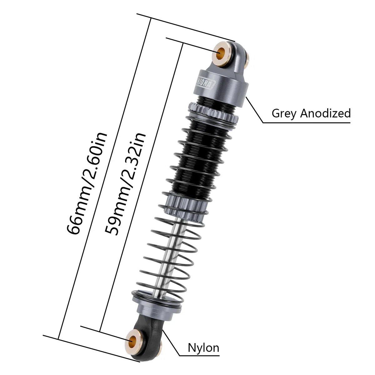 INJORA 59MM Ammortizzatori Long Threaded Ammortizzatore Smorzatore Olio per TRX4M K10 High Trail Upgrade 1/18, Grigio