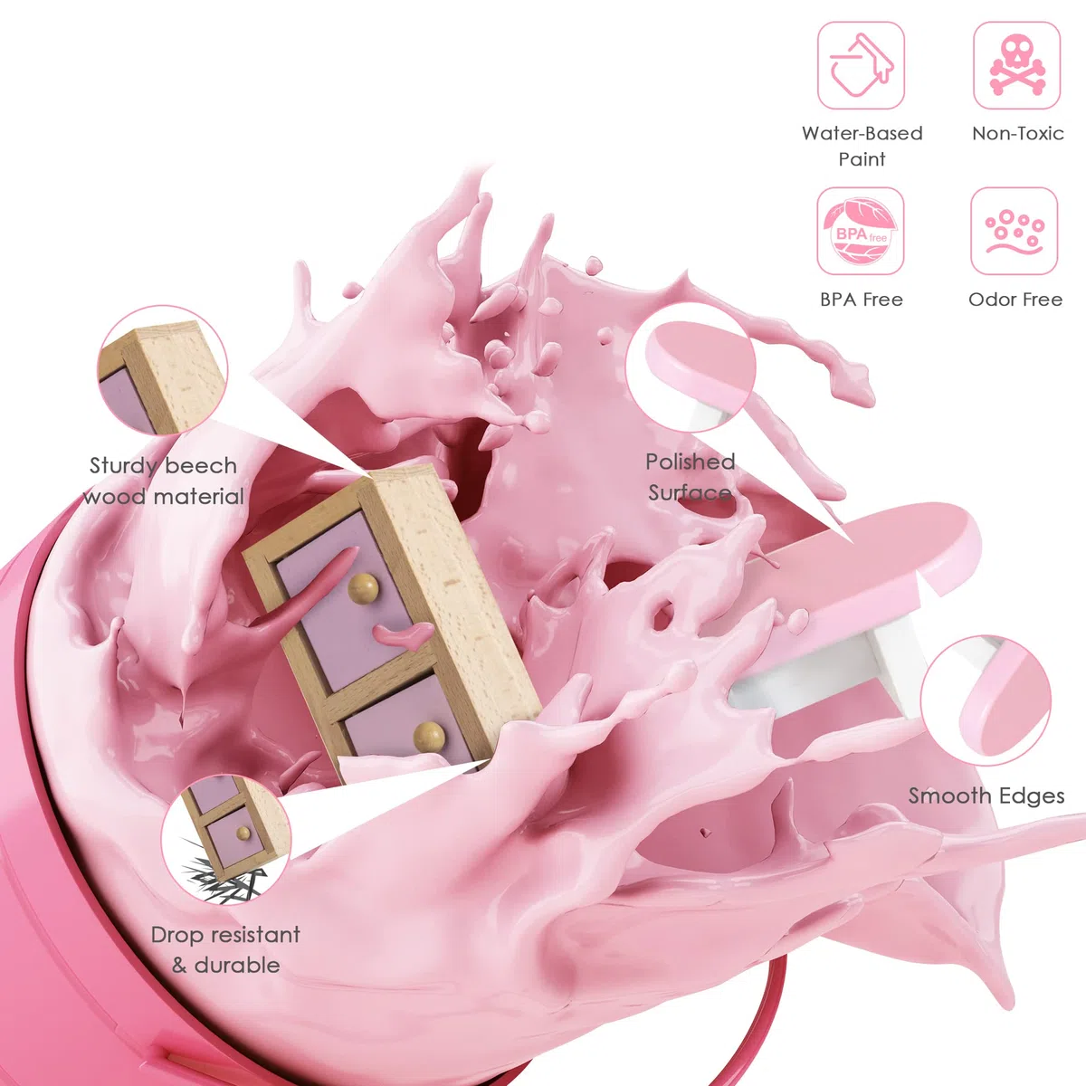 Set di Mobili per Casa delle Bambole in Legno, 5 Stanze 22 Mini Accessori Include Cucina Sala da Pranzo Soggiorno Camera da Letto Bagno per Ragazzi