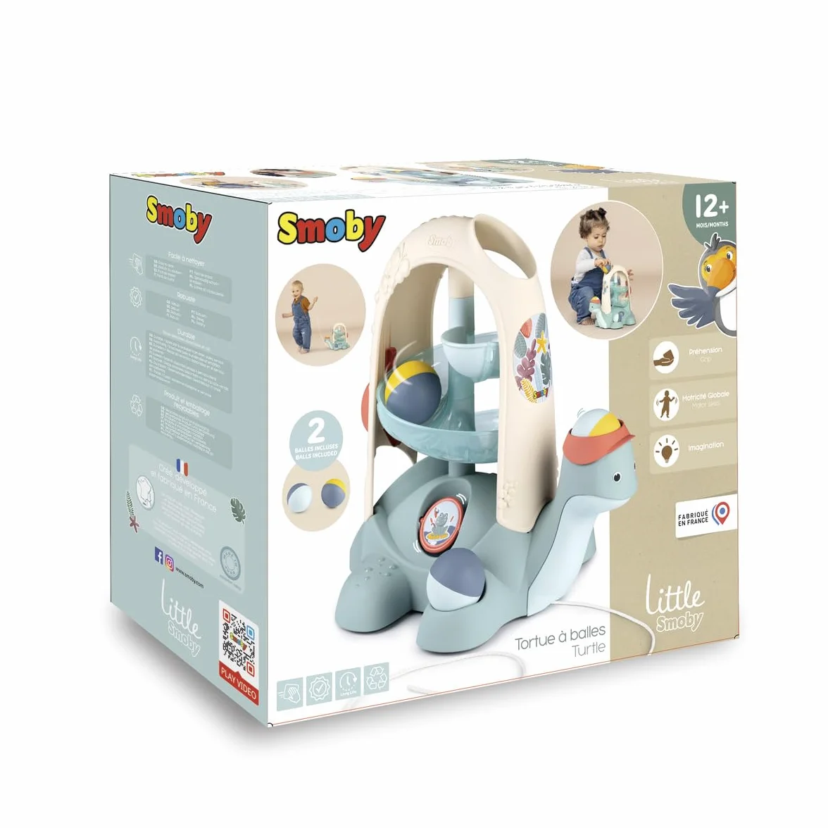 Little Smoby - Tartaruga a Sfera - 2 in 1 - Pista a Sfera, Giocattolo da Trainare - Prima Infanzia - dai 12 Mesi - Prodotto in Francia