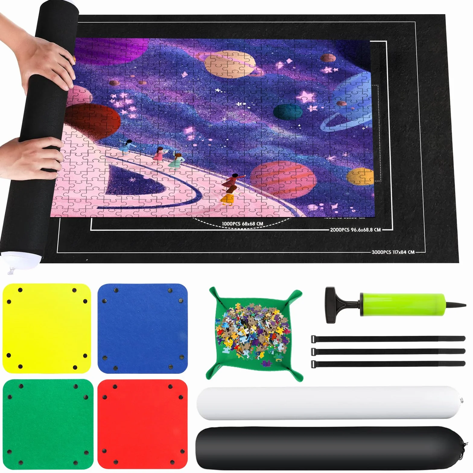 VFANDV Puzzle Matte – Tappetino puzzle portatile da 1000 a 3000 pezzi, 100 x 140 cm (nero)