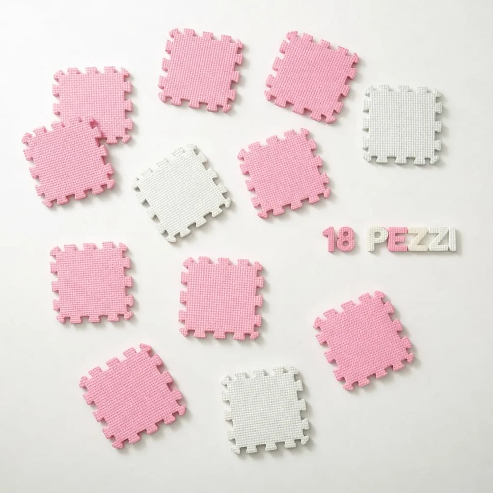 Tappeto Puzzle Bambini in EVA Antiscivolo – 18 Pezzi Rosa e Grigio 29,5x29,5 cm, Morbido e Atossico, Tappetone Gioco per Gattonare, Certificato CE, WELLDER