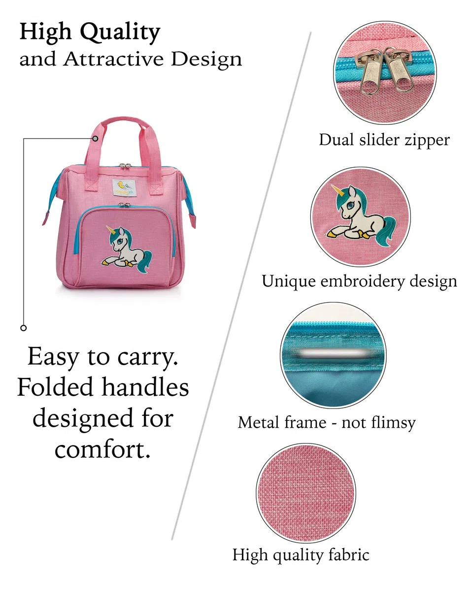 HappyVk- Doll Diaper Bag with Accessories- Unicorn Embroidery
