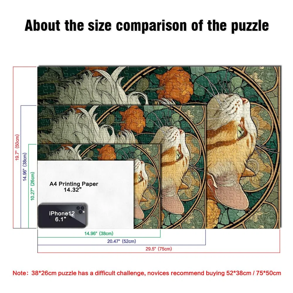 Puzzle 1000 pezzi per adolescenti Ritratto di gatto Art Déco Giocattolo educativo per l'apprendimento Decorazioni e regali unici per la casa 52x38cm