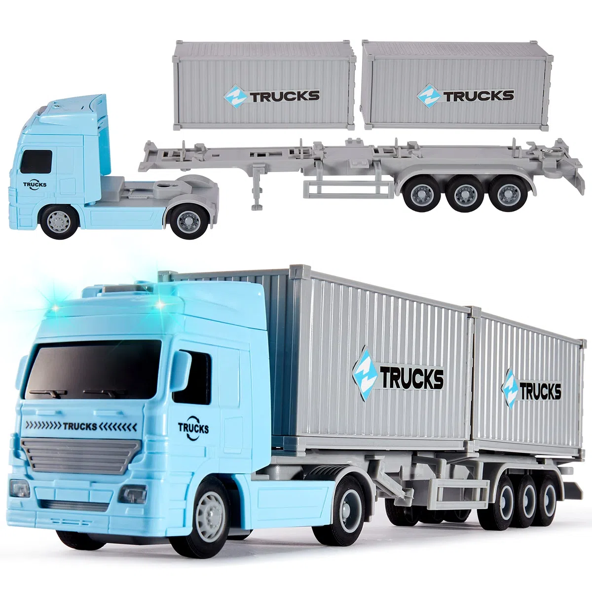HERSITY Autoarticolato Giocattolo Container Truck con Luci e Suoni Macchinine Bambino Regalo per Bambini 3 4 5 Anni