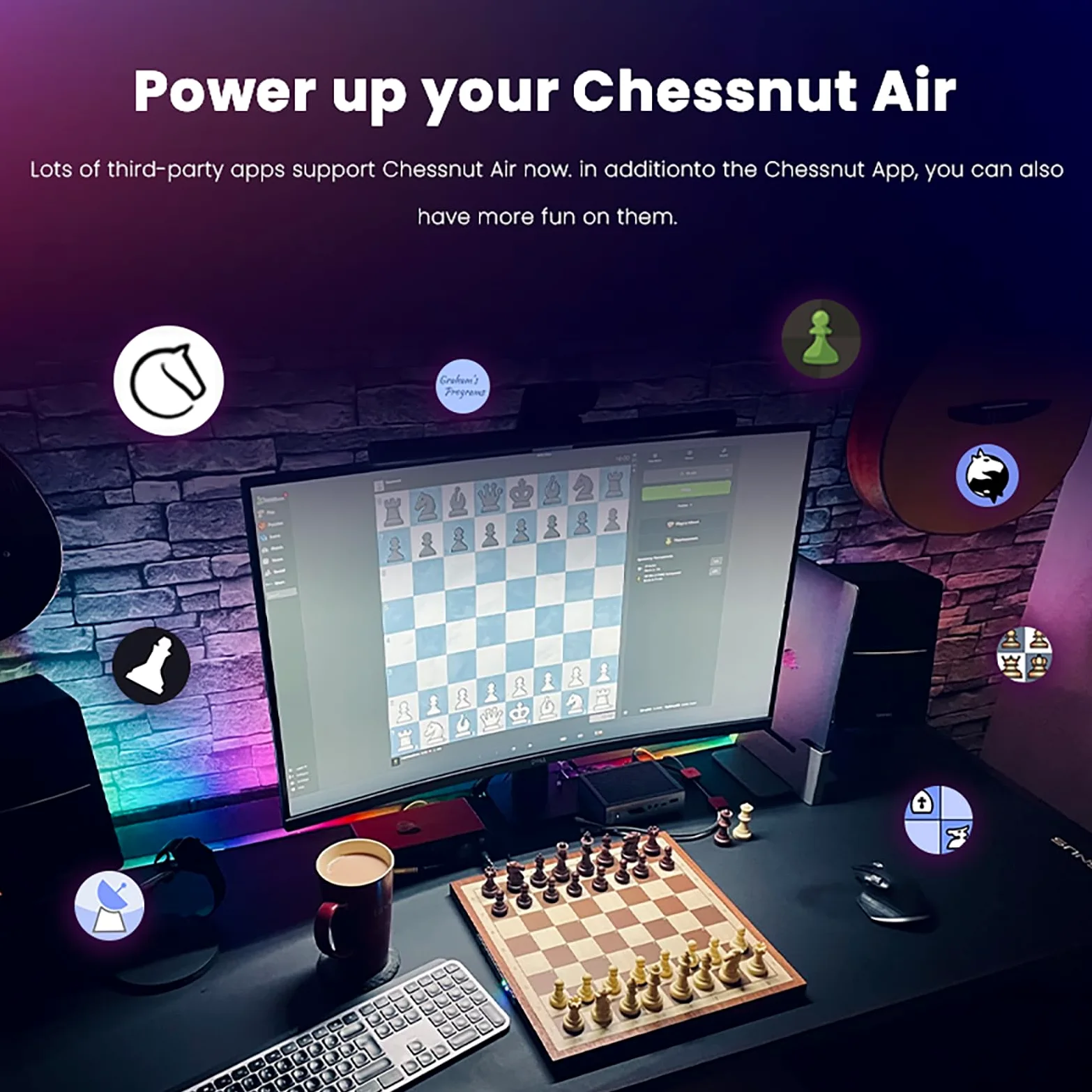 Chessnut Air Electronic Chess Set, una scacchiera in legno magnificamente realizzata a mano con regine extra, LED, set di scacchi elettronici adattivi AI e app con scacchiera per computer