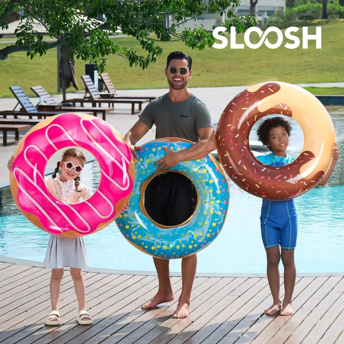 JOYIN Tubi gonfiabili per piscina con glitter 32.5" /82.5cm (confezione da 3), giocattoli galleggianti per piscine e feste