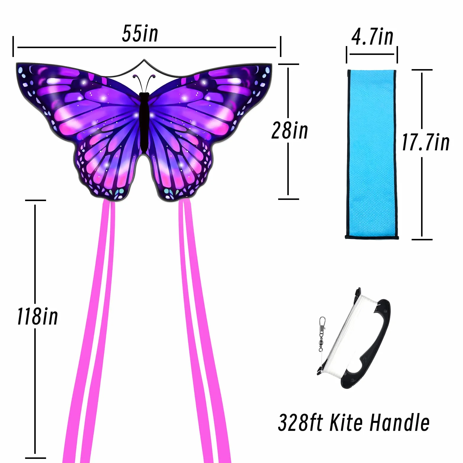 Aquilone a farfalla viola per bambini dai 4 agli 8 e agli 8 anni e adulti facile da volare, 140 x 71 cm, grande aquilone per esterni, parco o spiaggia.
