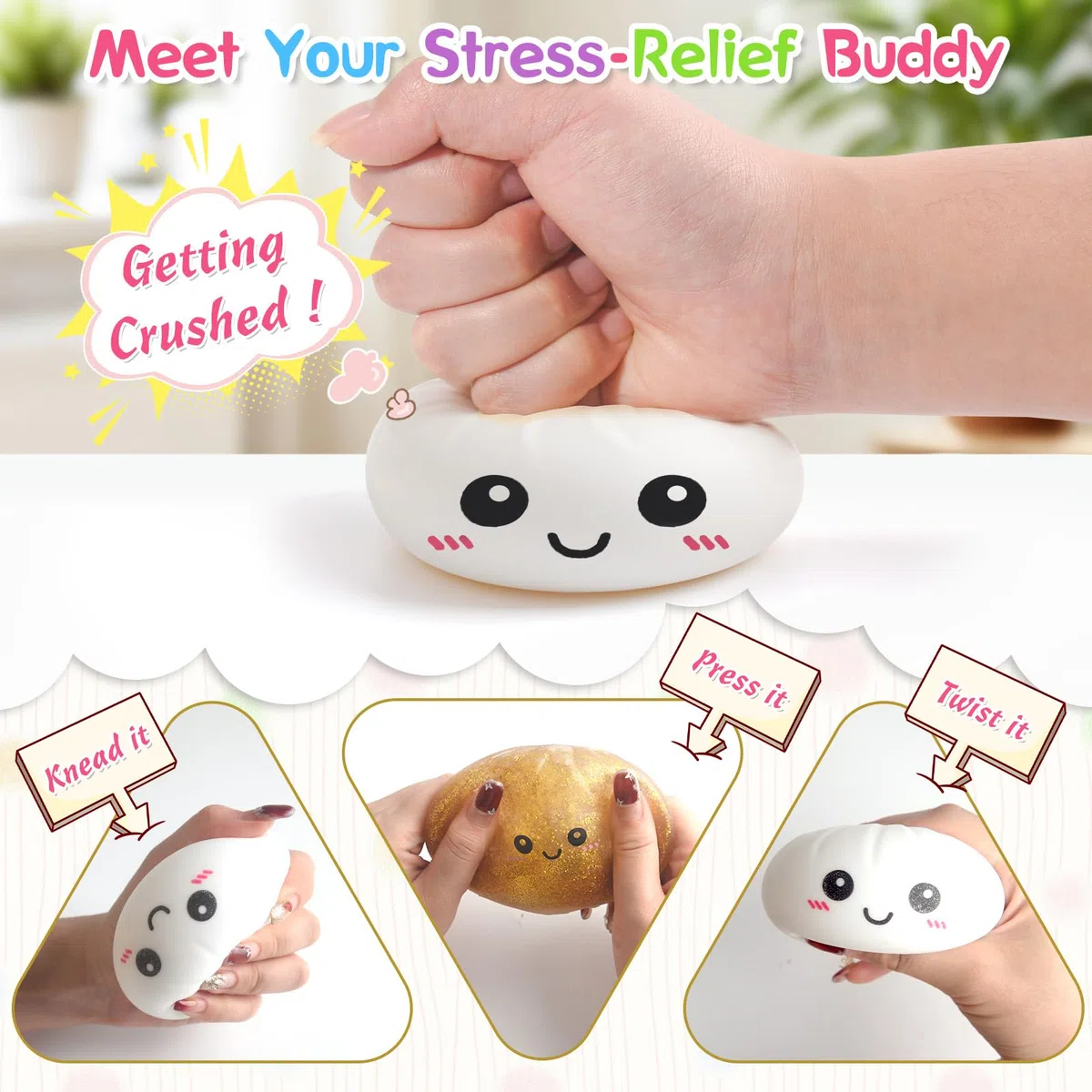 Giant Dumpling Squishy, Mystery Dumpling Squishy, Gigante Glitter Squishys Ravioli, Palla Antistress Gigante Misteriosa, Giocattolo Antistress Bao Bun Con Vaporiera Per Bambini Adulti（Oro + Bianco）