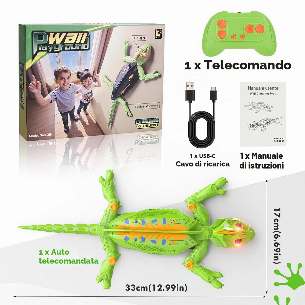 Gerbala Geco Telecomandato, Lucertola Robot Giocattoli, Pareti e Soffitti Scalabili, Lucertola Telecomandata con Occhi LED Luminosi, Movimenti Realistici, Regalo per Bambini Bambine 3+ Anni