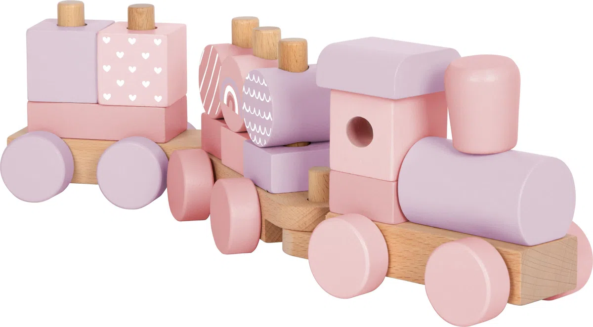 Small Foot Trenino Rosa in Legno, con 14 Elementi da combinare, per Bambini dai 12 Mesi, 12694