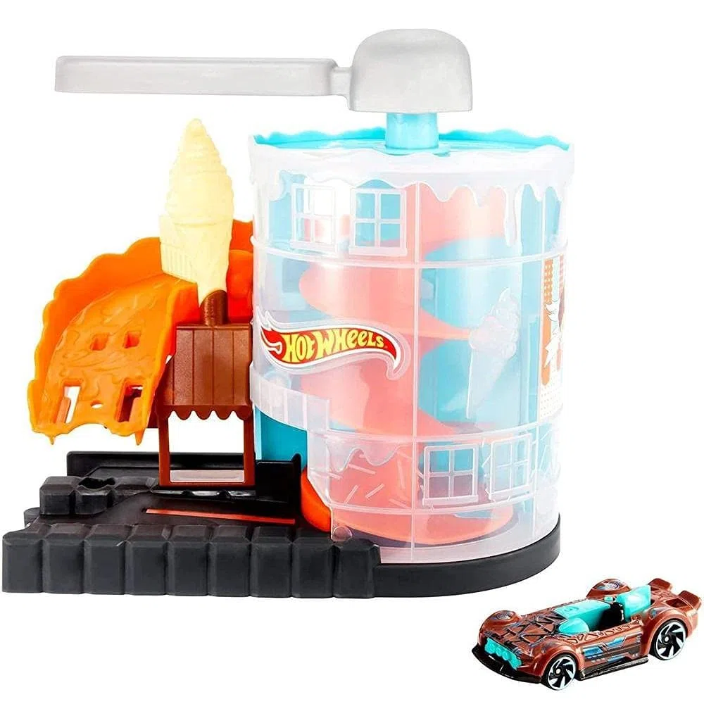 Hot Wheels- Playset Pista Fabbrica dei Gelati con Macchinina Giocattolo per Bambini 3+Anni, GJK74