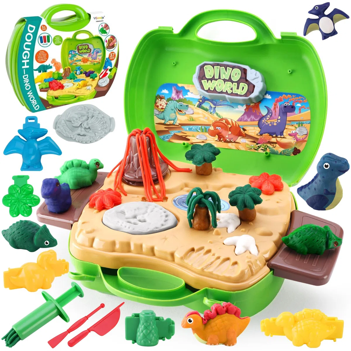VBACALA Set di Plastilina per Bambini-con Plastilina per Dinosauri Stampini e Utensili per Modellare,Kit per Creare Forme di Dinosauri,Giocattolo Educativo per Bambini e Bambine 3 4 5 6+ Anni