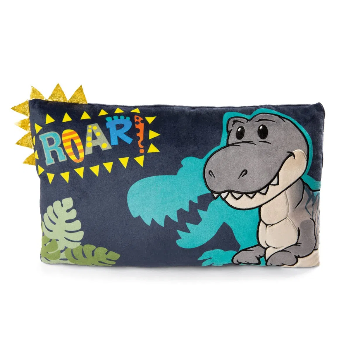 NICI Cuscino Dino Tony-Rex 43 x 25 cm – Cuscino Rettangolare con Simpatico Disegno di Dinosauro, Cuscino Decorativo per Bambini e Adulti, 48819, Idea Regalo, Blu