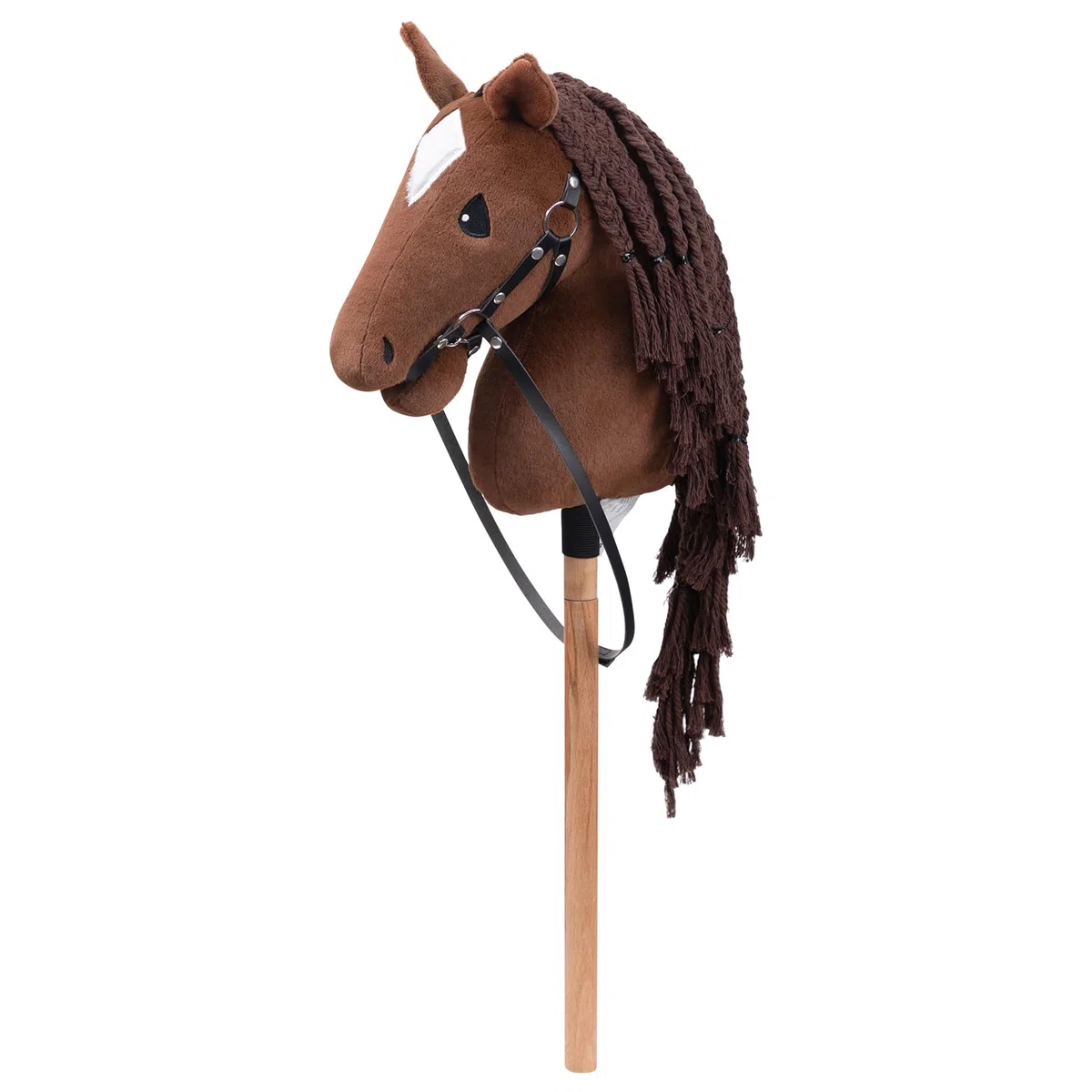 BEJOYCavallo in legno, peluche, per equitazione, per bambini, con cavezza e corda, marrone scuro