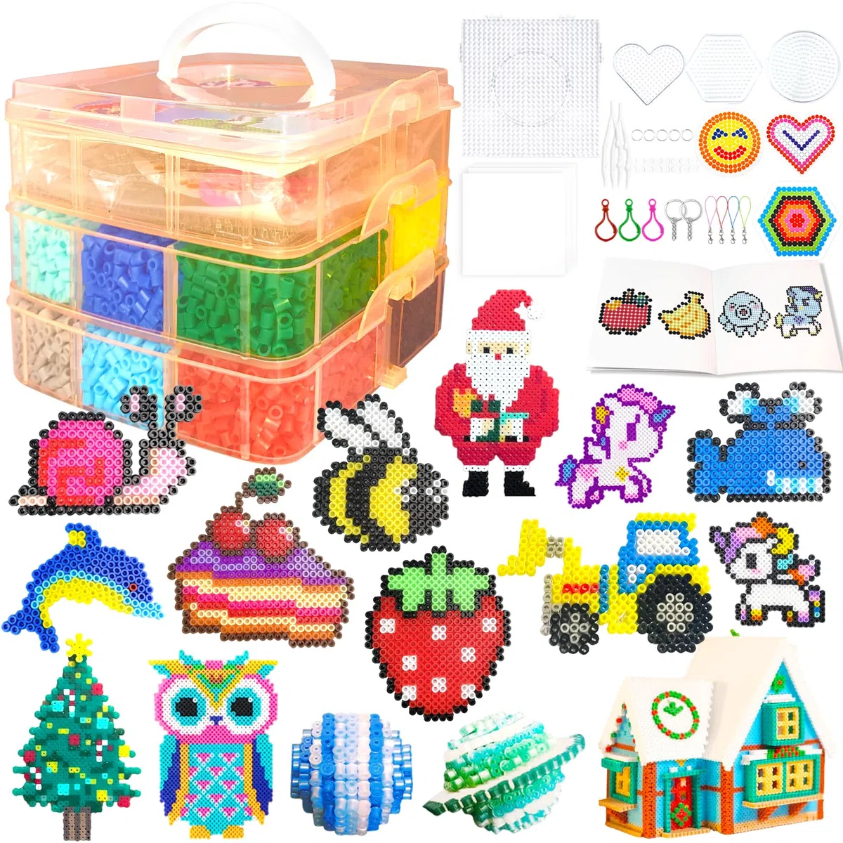 11000 Pezzi Perline da Stirare, 20 Colori Perline a Fusione con Custodia, Pegboard, Guida Utente, Decorazioni, Creativo Regali Compleanno Natalizio Fai Da Te per Bambini di 5+ Anni (5MM)