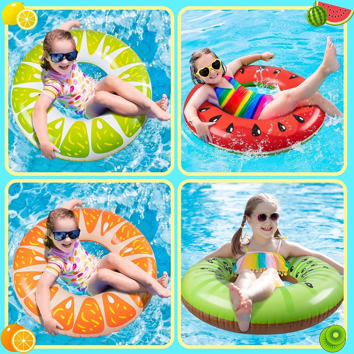 LATERN 7 Pezzi Frutta Galleggianti Gonfiabili dello Stagno, 4 Pezzi 75CM Anelli Tubi da Nuoto a Frutta con 3 Pezzi 35CM Palloni da Spiaggia - per Bambini Adulti Spiaggia Nuoto Piscina Festa