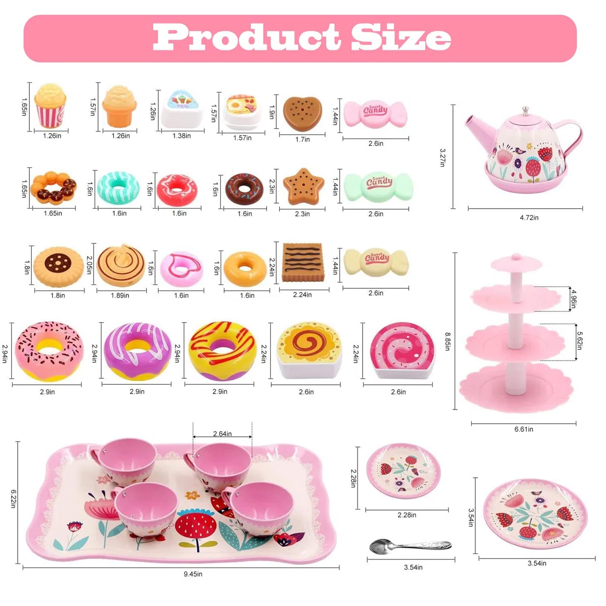 46 Pezzi Set da tè per Bambini Accessori per Cucina Giocattolo Valigetta con Giocattoli da Dessert con Tazze Piatti e Accessori Servizio da tè Completo per Regalo Giocattoli Bambine 3-9 Anni