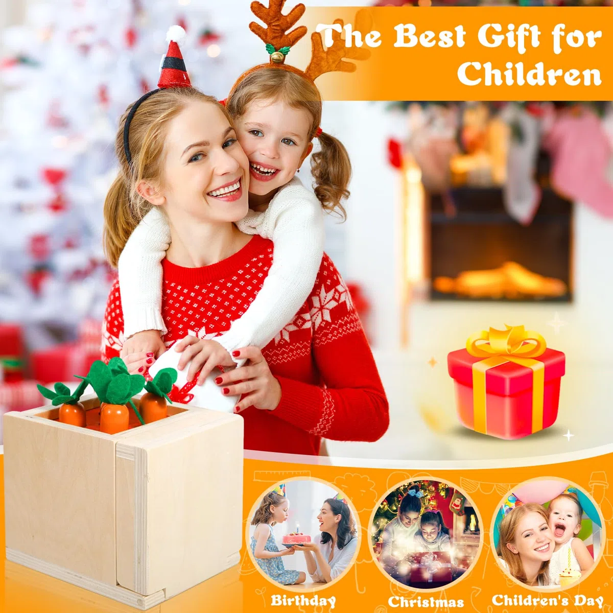 Purpledi Giochi Legno Bambini, 6 in 1 Giochi Montessori Cubo Multiattivita Legno Gioco per 1 2 3 Anni Ragazzi Ragazze, Interattivo Giocattoli Educativi per Bambini Come Regalo di Natale (A)