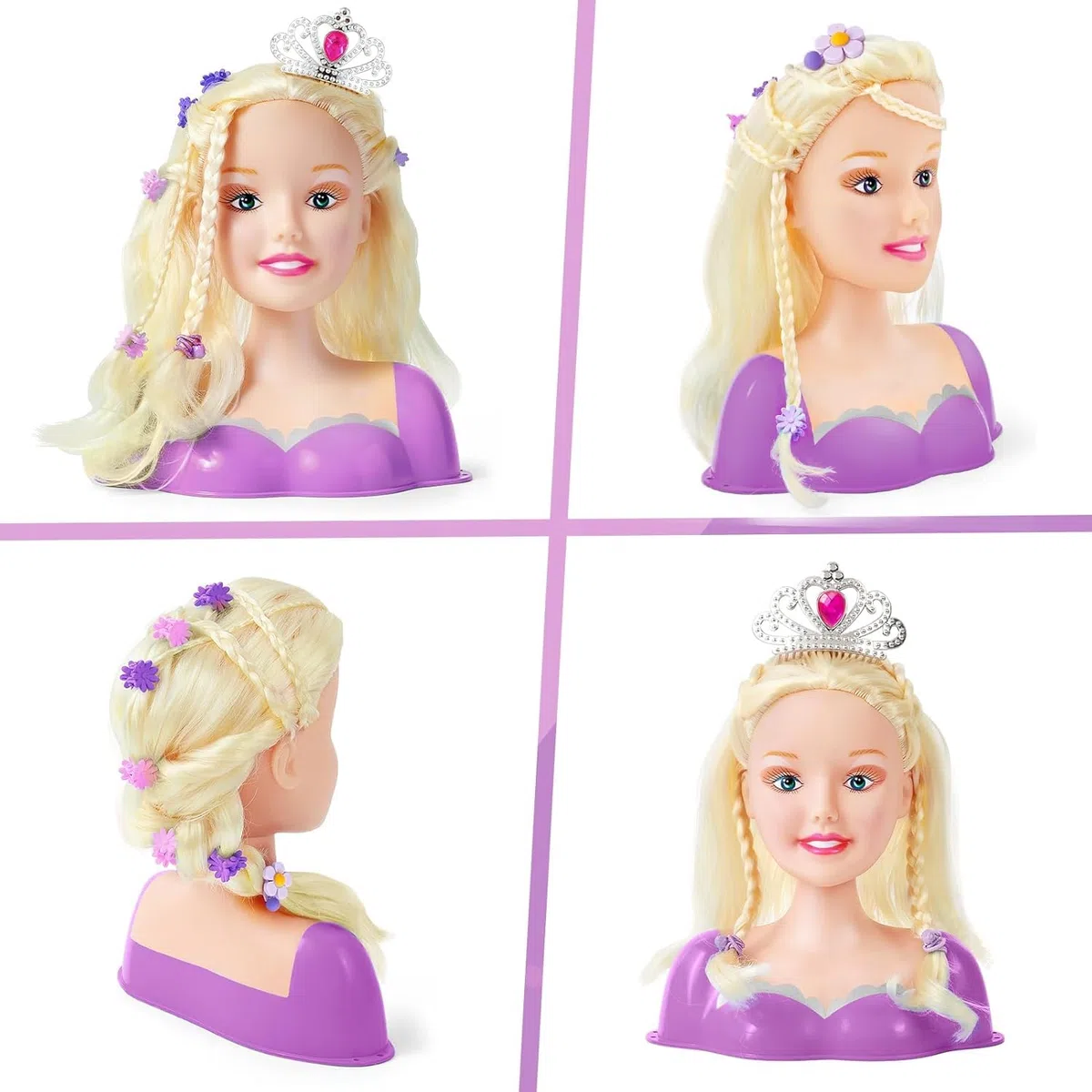 Set Parrucchiere per Bambini Trucco Hair Styling con Giocattolo Asciugacapelli Piastra Testa in Stile Bambola Parrucchiere da Kit Bellezza Trucco Salone Giocattolo Compleanno per Ragazze 3 4 5 6 Anni