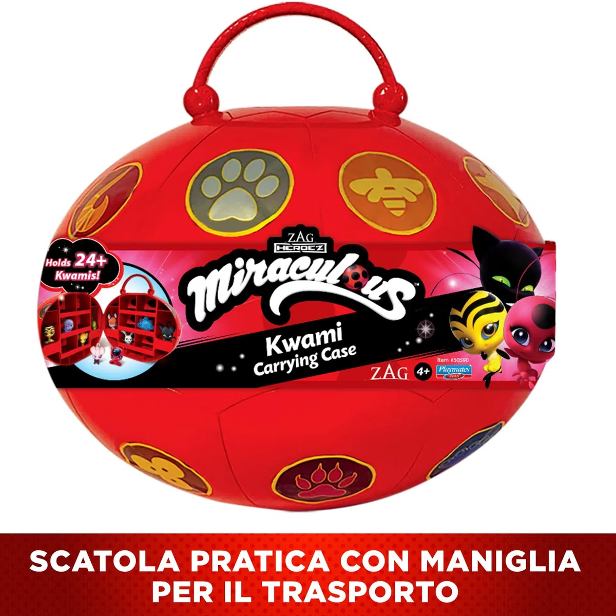 Bandai - Miraculous Ladybug - Miracle Box con 4 kwami inclusi - Set Mini-Figure Miraculous Kwami Licenza Ufficiale - Scatola di Stoccaggio con Maniglia - Giocattolo per Bambini dai 4 anni e + - P50591