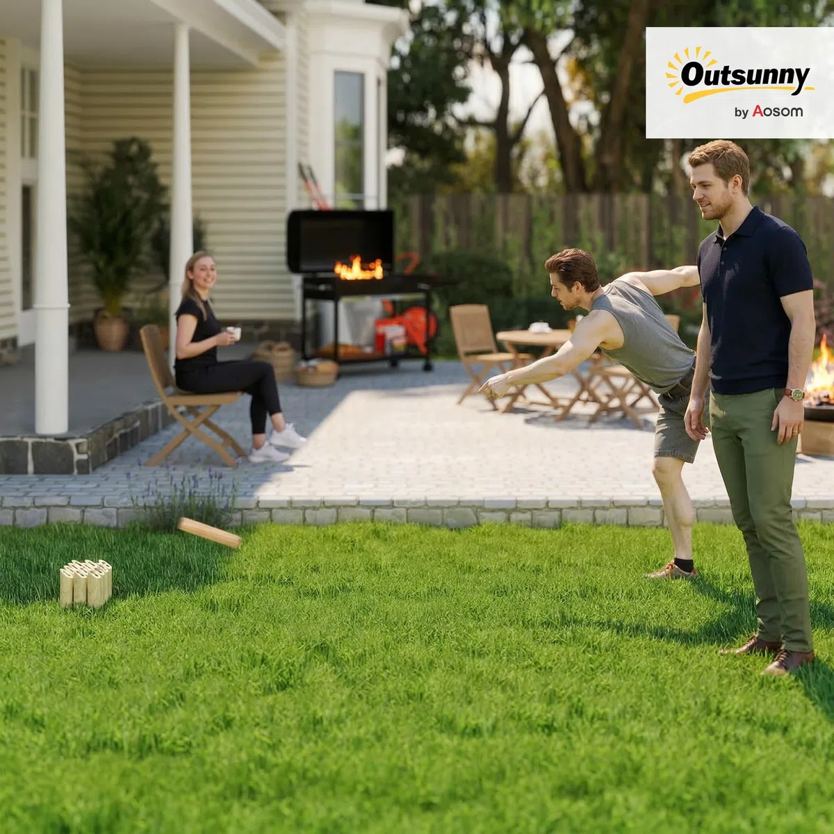 SPORTNOW Mölkky Gioco di lancio in legno Kubb gioco vichingo con 12 skittles, 1 piano, per famiglia, gruppi di giardino, picnic, spiaggia, tempo libero