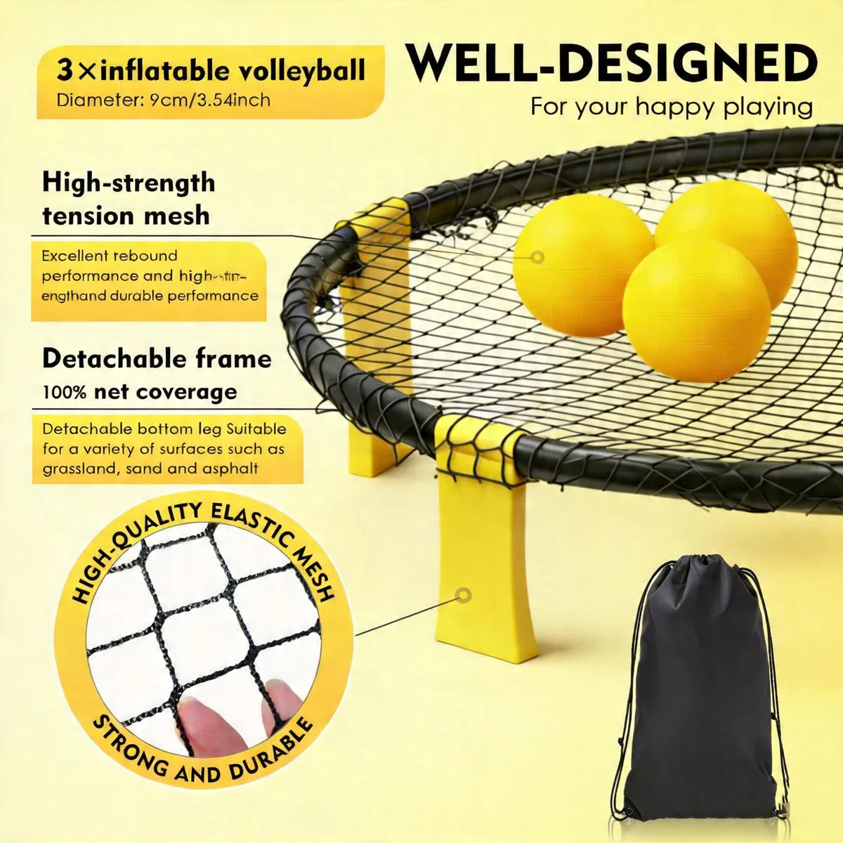 Set da Gioco Roundnet, Set Include Palle, reti, Borsa, Pompa a Sfera e Regole –Divertimento in Giardino e in Spiaggia