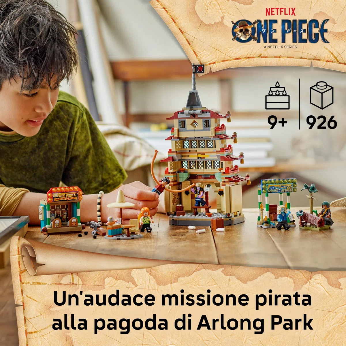 LEGO ONE PIECE Battaglia ad Arlong Park - Giocattolo Interattivo con 5 Minifigure tra cui Luffy e Nami, e una Pagoda che Crolla - Regalo per Bambini, Bambine e Fan degli Anime da 9 Anni in su - 75638