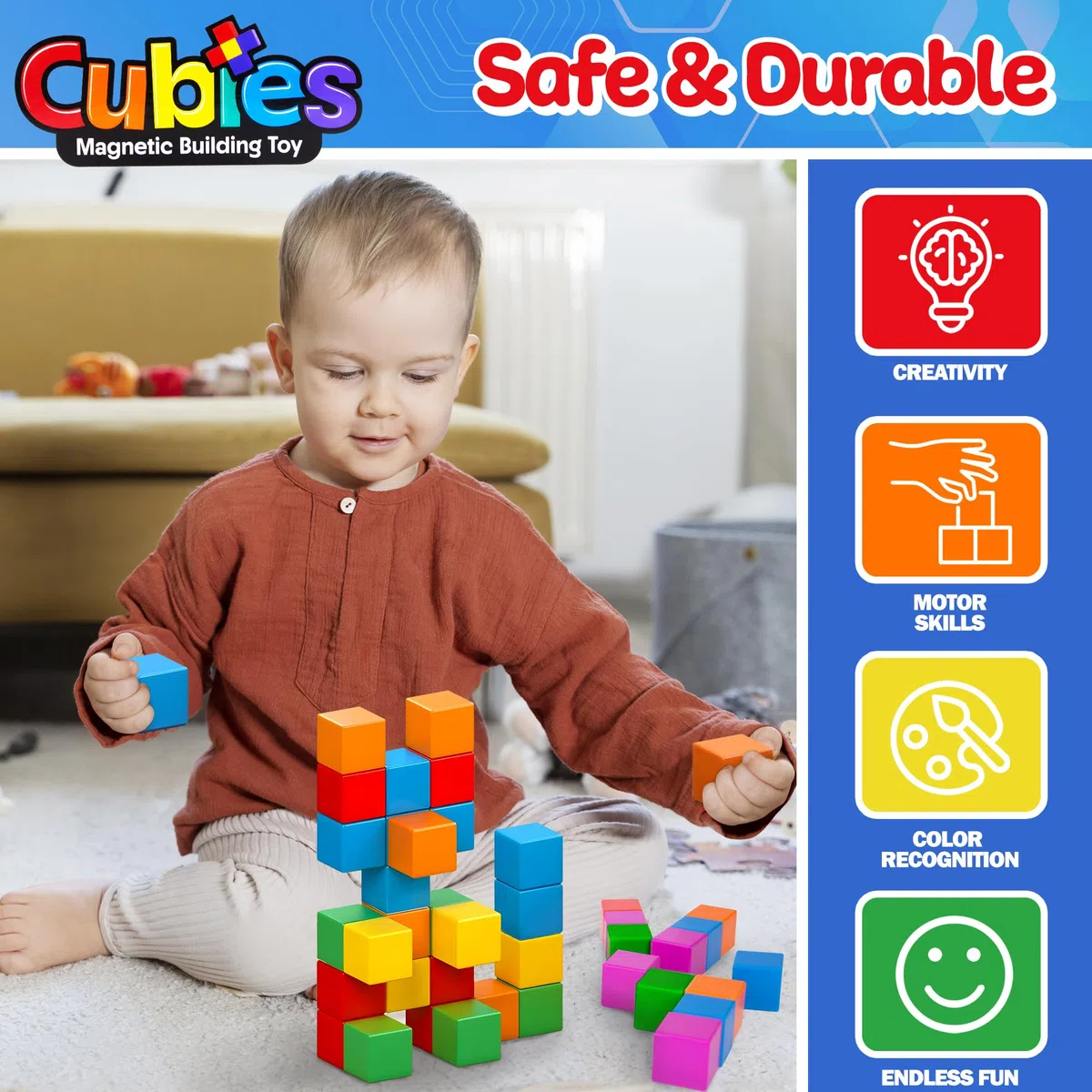 Playmags Blocchi Magnetici Giocattolo Da Costruzione, 64 Pezzi Di Cubi Magnetici STEM Giocattoli Per Bambini Piccoli E Ragazzi, Prescolare, Giocattolo Educativo Sensoriale Di Costruzione