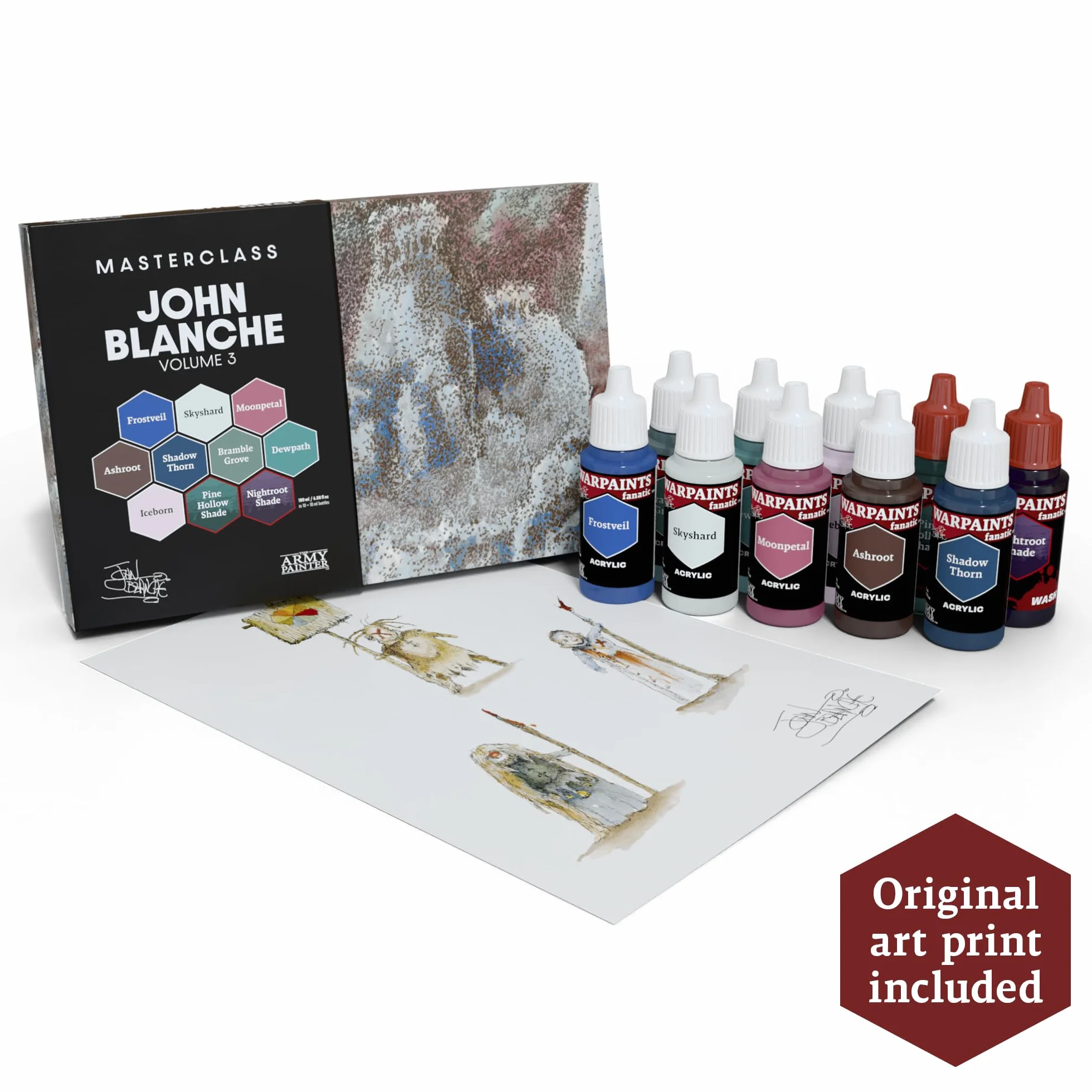 Il Pittore dell'Esercito, Masterclass John Blanche Volume 3 Set, 8 x 18 ml Vernici Warpaints Fanatic, 2 Lavaggi e 1 Stampa Artistica - per Wargaming in Miniatura