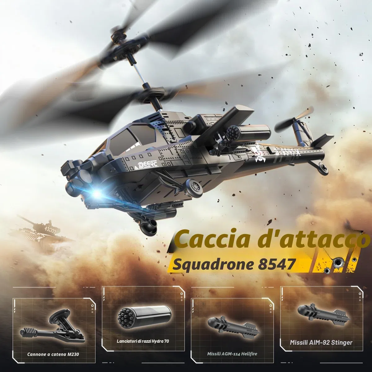 DEERC Elicottero RC, Aereo RC per Bambini e Adulti, Elicottero Telecomandato da 2,4 GHz, Tempo di Volo di 30 Minuti, Luci LED e Mantenimento dell'Altitudine, Giocattolo per Bambini da 8 a 12 Anni