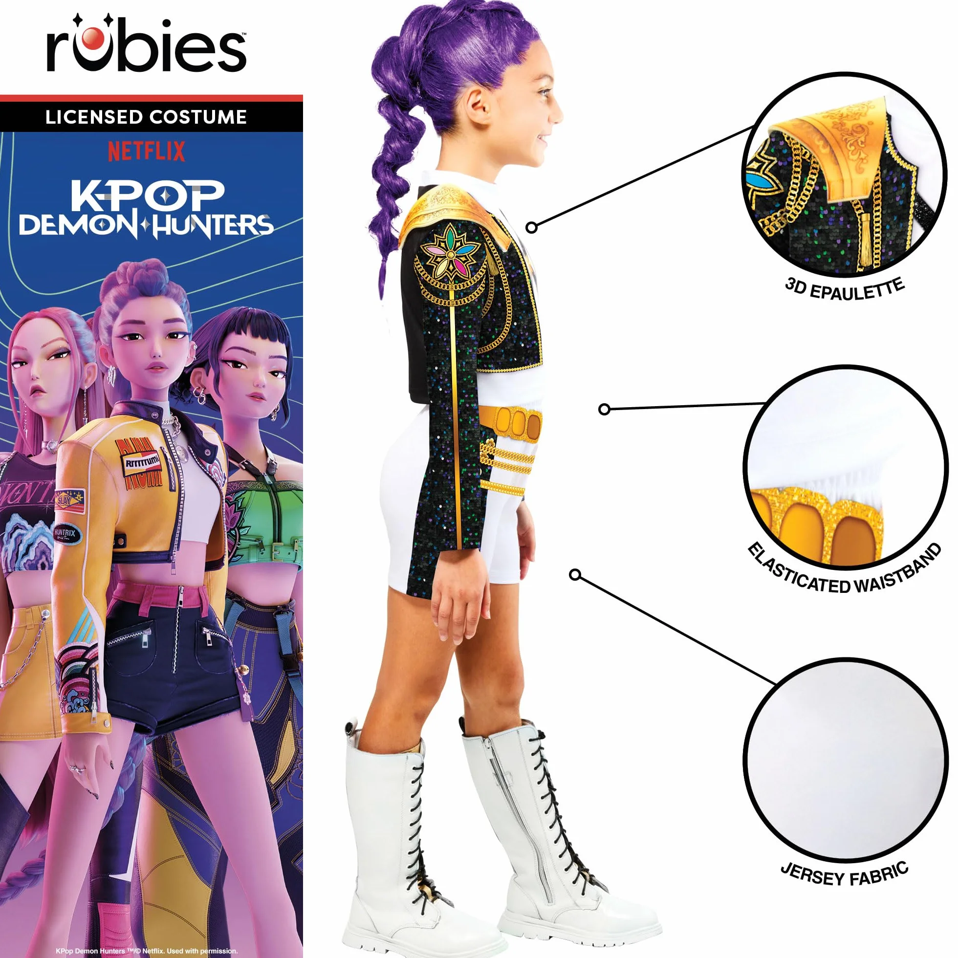 Rubies Official Netflix K-Pop Demon Hunters Rumi Golden Classic Child Costume, Kids Fancy Dress