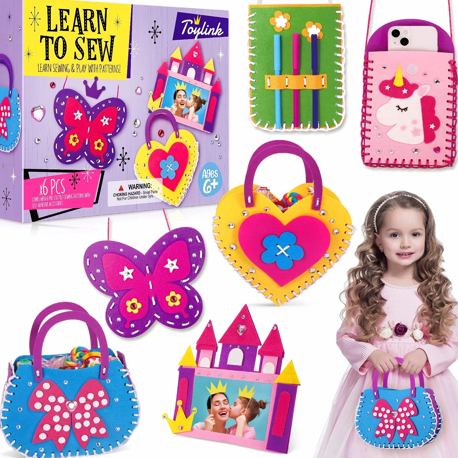Tacobear Kit Cucito Bambina Unicorno Farfalla Castello Feltro Fai da Te per Bambini Kit da Cucito Kit Materiale per Lavoretti Regalo per Bambina 5 6 7 8 9 10 Anni