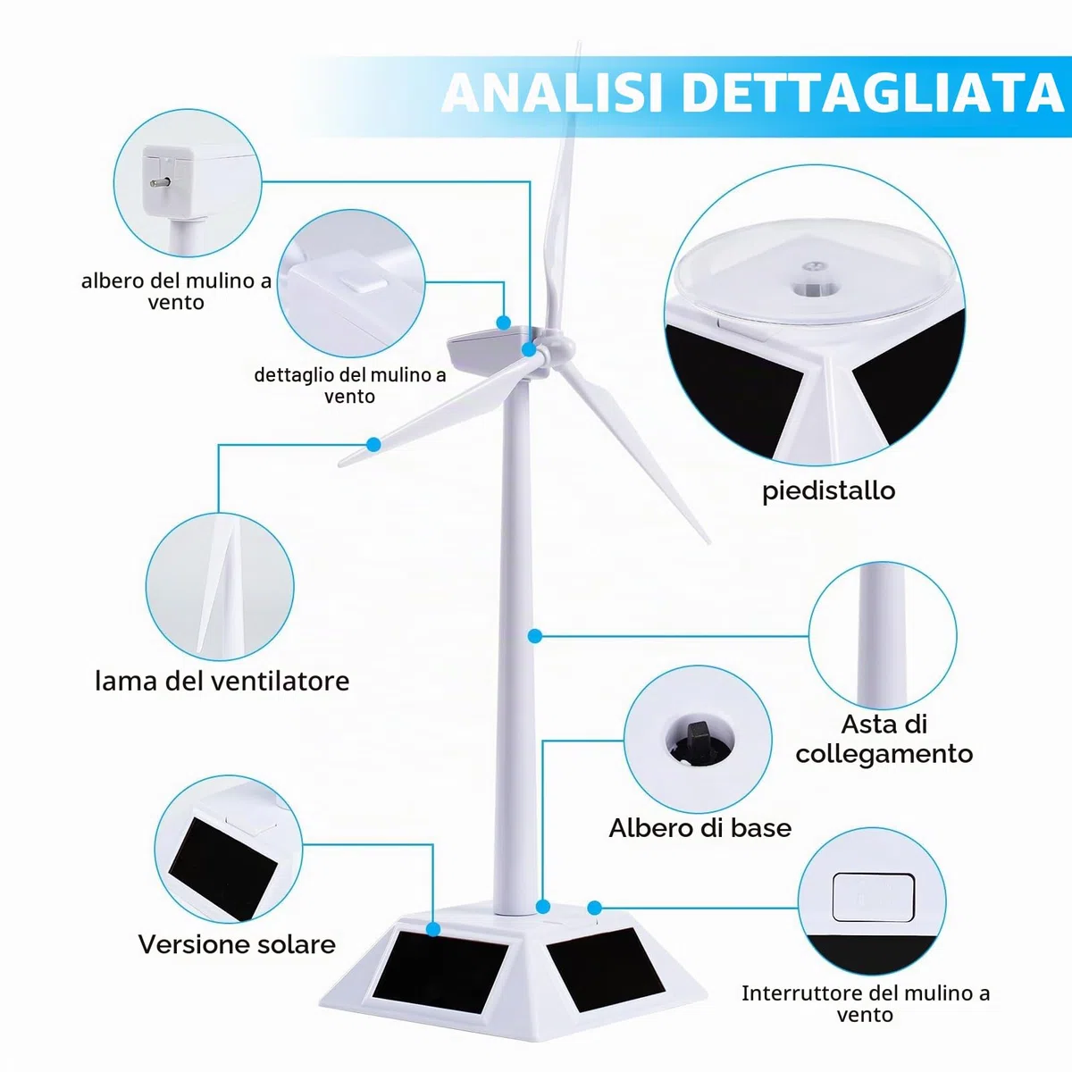 Jadeshay Mulino di Solare Modello Pala Eolica Turbina Eolica Modello di Mulino a Vento Alimentato ad Energia Solare da Tavolo Kit Scientifico Educativo Bianco