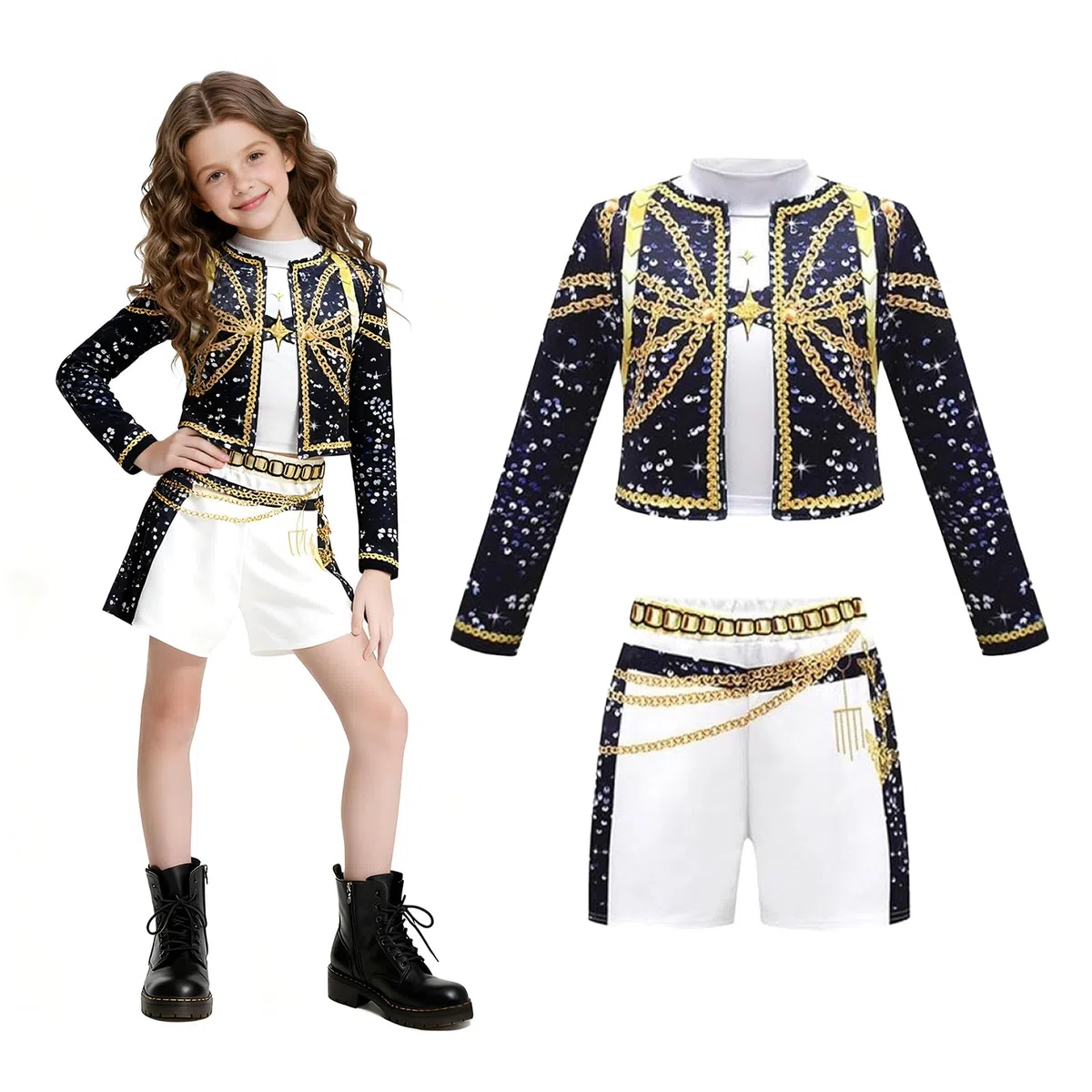 JIASHA Costume cosplay uniforme, 3pcs Kp0p Costume Bambina Set, Animes Cosplay Costume, K-p0p Costume, cacciatori di dem0ni, Bambini Carattere Carnevale Natale Party