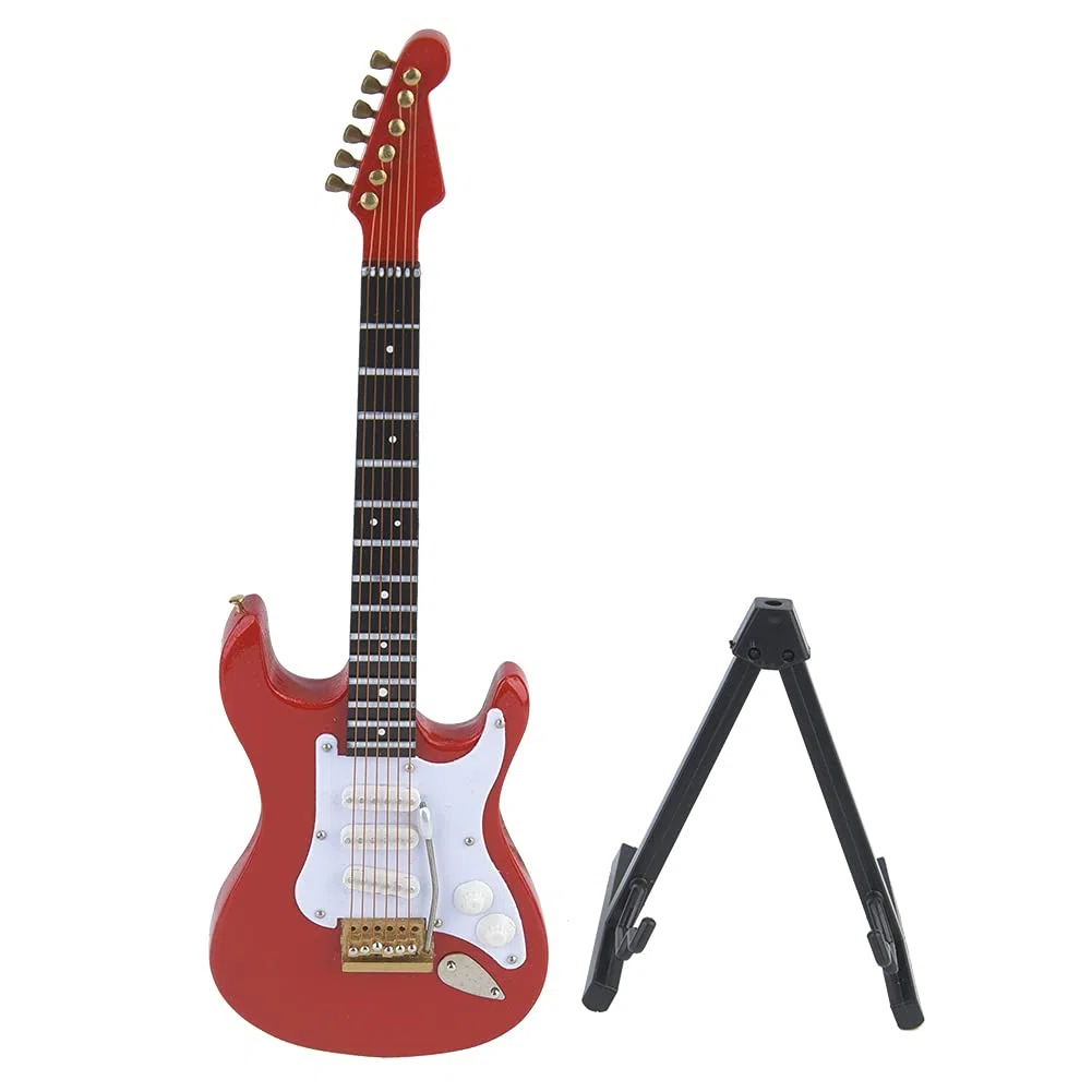 Chitarra elettrica in miniatura in legno con supporto, delicata replica elettrica da 18 cm Replica da collezione Figurine Display Ornamenti del moo