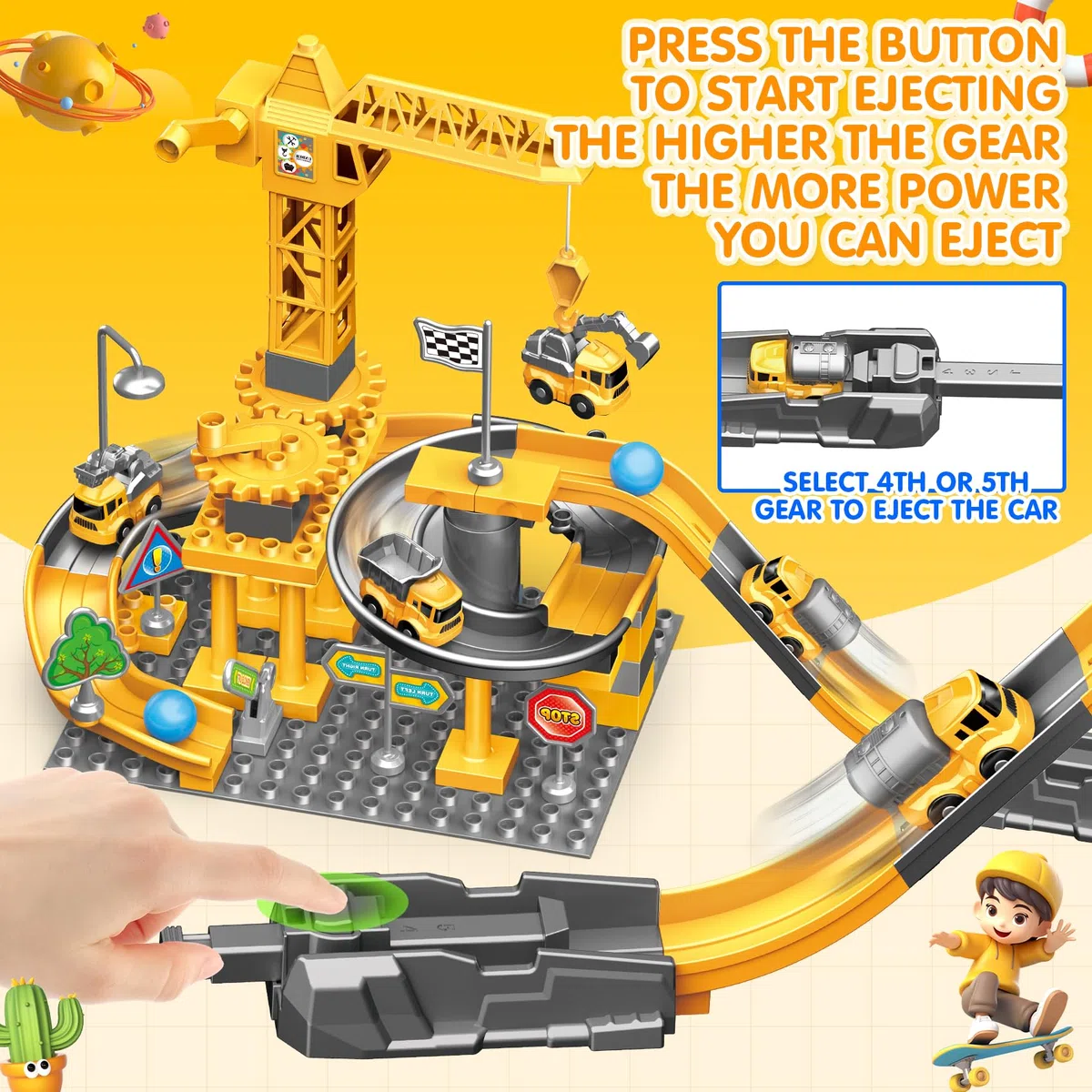Cantiere Bambini - Set Costruzione Gru 55 Pezzi con Camion e Blocco Auto per Ragazzi 3-7 Anni
