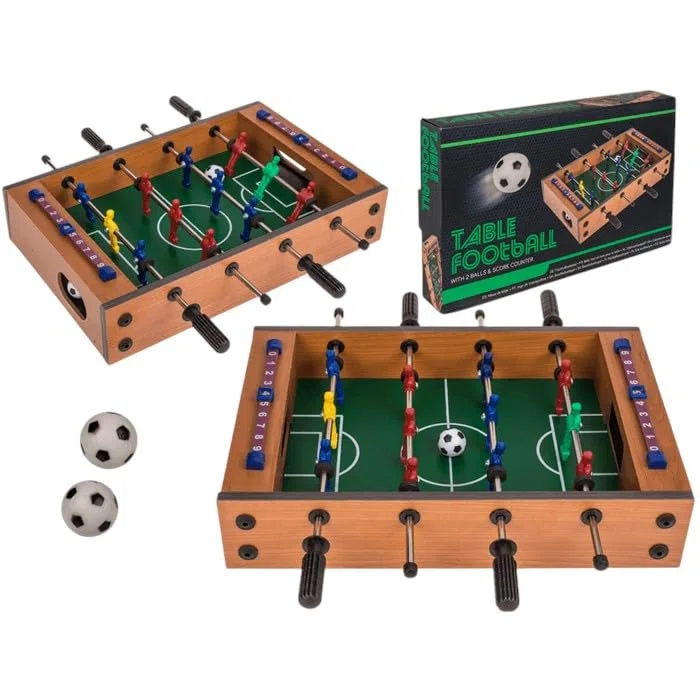 Tavolo da calcio balilla in legno, 33 x 21 cm, con 2 palline e contatore punteggio