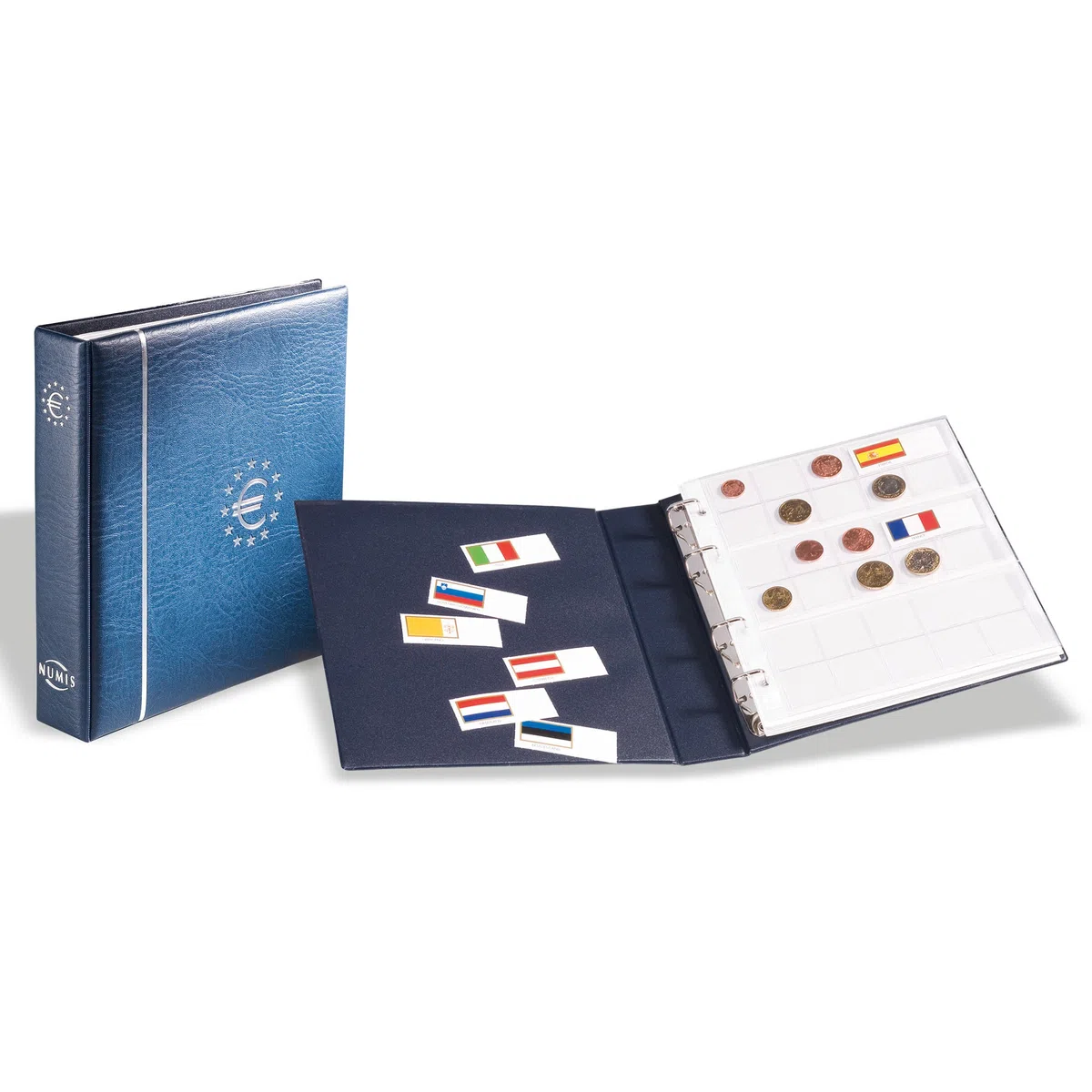 Leuchtturm 338772 Album di Monete Numis - Album di Monete con 7 custodie per Set di Monete da 21 Euro e Custodia - Blu
