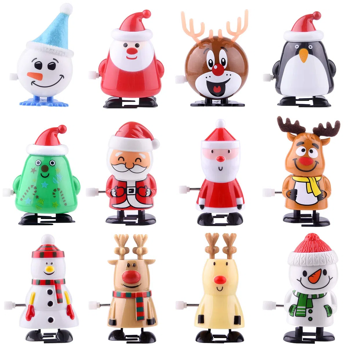 FEPITO 12 Pezzi di Giocattoli a Carica di Natale Set Pupazzo di Neve Giocattolo Renna per Bambini Borsa segreta per Feste di Babbo Natale Regalo per Natale Compleanno Ringraziamento