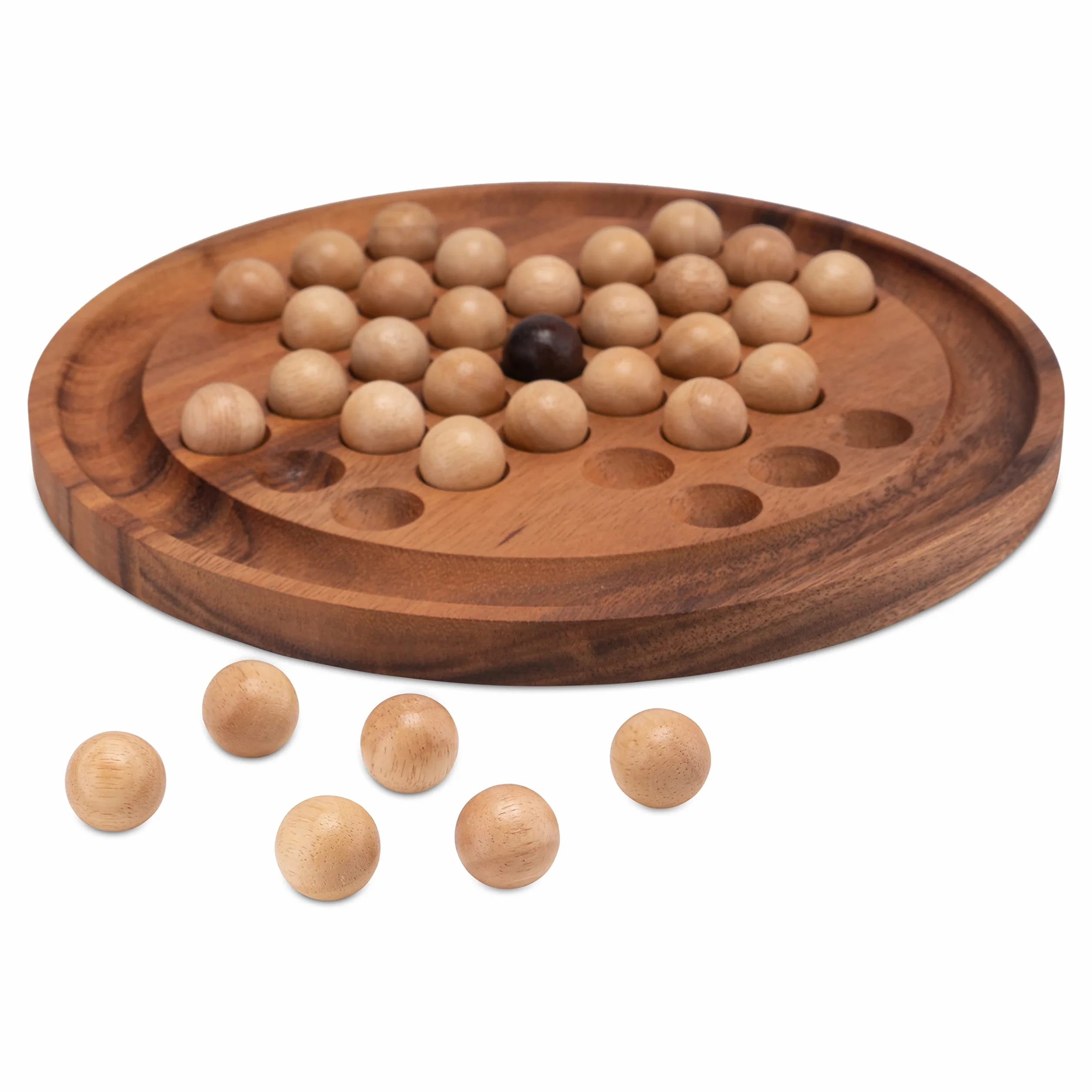 LOGOPLAY Solitario Gr. Xl Rotondo Con Palline, Diametro 26 Cm, Solitario, Rompicapo, Gioco di Indovinelli, Gioco di Pazienza, Gioco di Logica in Legno Di Samena (Marrone)